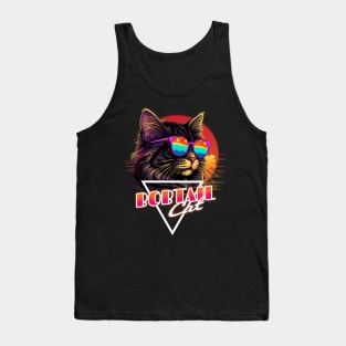 Retro Wave Bobtail Cat Miami Shirt Tank Top